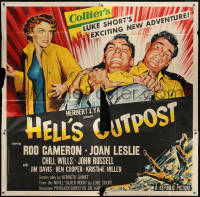 1j159 HELL'S OUTPOST 6sh 1955 art of Rod Cameron fighting John Russell as Joan Leslie watches!