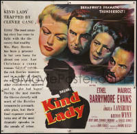 1j163 KIND LADY 6sh 1951 John Sturges, artwork of Ethel Barrymore, Angela Lansbury & top cast!