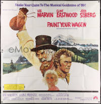 1j180 PAINT YOUR WAGON int'l 6sh 1969 Ron Lesser art of Clint Eastwood, Lee Marvin & Jean Seberg!