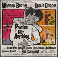 1j187 PROMISE HER ANYTHING 6sh 1966 art of Warren Beatty w/fingers crossed & pretty Leslie Caron!