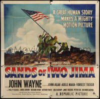 1j194 SANDS OF IWO JIMA style A 6sh 1950 classic image of Marines raising the flag, ultra rare!