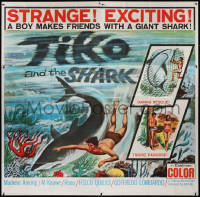 1j212 TIKO & THE SHARK 6sh 1963 boy makes friends with a killer, cool swimming with shark image!
