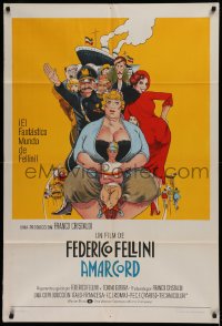 1j084 AMARCORD Argentinean 1974 Federico Fellini classic comedy, great art by Giuliano Geleng!