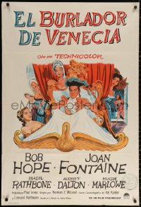 1j094 CASANOVA'S BIG NIGHT Argentinean 1956 wacky artwork of Bob Hope in bed, Joan Fontaine!