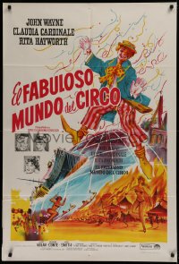 1j097 CIRCUS WORLD Argentinean 1965 Claudia Cardinale, John Wayne, different artwork of clown!