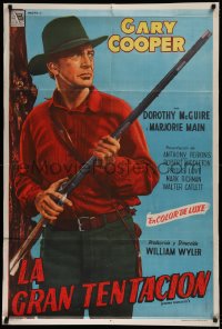 1j102 FRIENDLY PERSUASION Argentinean 1957 different close up art of Gary Cooper with rifle!
