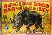 1j001 RINGLING BROS BARNUM & BAILEY 80x116 circus poster 1946 Bill Bailey art of rhinocerus, rare!