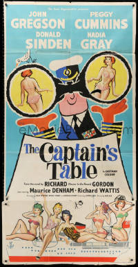 1j055 CAPTAIN'S TABLE English 3sh 1960 art of John Gregson & sexy Peggy Cummins on ocean cruise!