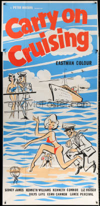 1j056 CARRY ON CRUISING English 3sh 1962 great sexy artwork of girls in bikinis & cruise ship!