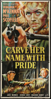 1j057 CARVE HER NAME WITH PRIDE English 3sh 1958 Donelli art of WWII hero Virginia McKenna!