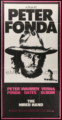 1j060 HIRED HAND English 3sh 1971 huge headshot of star & director Peter Fonda in cowboy hat!
