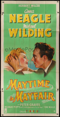 1j065 MAYTIME IN MAYFAIR English 3sh 1952 romantic artwork of Anna Neagle & Michael Wilding!