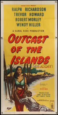 1j068 OUTCAST OF THE ISLANDS English 3sh 1952 Robb art of exotic Kerima, directed by Carol Reed!