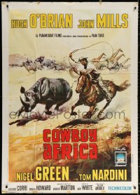1j706 AFRICA - TEXAS STYLE Italian 1p 1967 Mos art of O'Brian roping rhino, Cowboy Africa!
