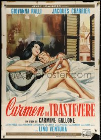1j729 CARMEN DI TRASTEVERE Italian 1p 1962 Symeoni art of Giovanna Ralli naked with guitar in bed!