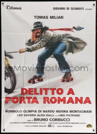 1j749 DELITTO A PORTA ROMANA Italian 1p 1980 art of Milian on roller skates behind motorcycle!
