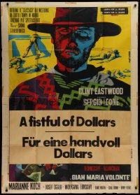 1j774 FISTFUL OF DOLLARS Italian 1p R1965 Sergio Leone, best Papuzza art of Clint Eastwood!