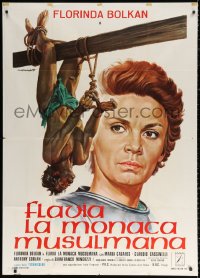 1j775 FLAVIA Italian 1p 1974 Tarantelli art of Florinda Bolkan watching man bound & hung!