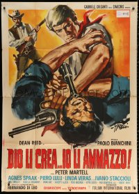 1j785 GOD MADE THEM... I KILL THEM Italian 1p 1968 Sandro Symeoni spaghetti western art, rare!