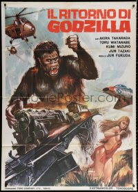 1j788 GODZILLA VS. THE SEA MONSTER Italian 1p R1977 completely different King Kong art by Crovato!