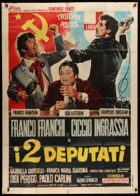 1j804 I 2 DEPUTATI Italian 1p 1969 wacky political comedy artwork of Franco & Ciccio fighting!