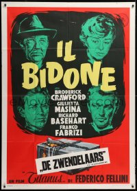 1j809 IL BIDONE Italian 1p 1955 Federico Fellini, great art of top cast & chained box!