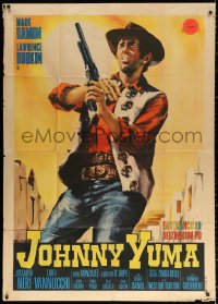 1j823 JOHNNY YUMA Italian 1p 1966 Stefano spaghetti western art of cowboy Mark Damon with gun!