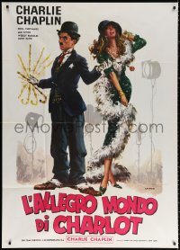 1j829 L'ALLEGRO MONDO DI CHARLOT Italian 1p 1966 great Stefano art of Charlie Chaplin & sexy girl!