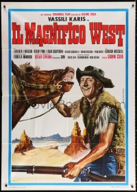 1j859 MAGNIFICENT WEST Italian 1p 1972 Aller spaghetti western art of Vassili Karis & horse, rare!