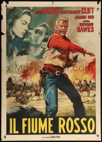 1j907 RED RIVER Italian 1p R1963 different Casaro artwork of John Wayne, Howard Hawks classic!