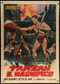 1j958 TARZAN THE MAGNIFICENT Italian 1p R1970s Piovano art of Gordon Scott choking native, rare!