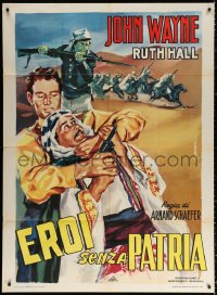1j965 THREE MUSKETEERS Italian 1p R1950s E. Carretti art of young John Wayne fighting in desert!