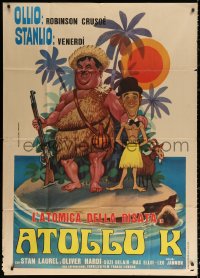 1j980 UTOPIA Italian 1p R1970s great Piovano art of Stan Laurel & Oliver Hardy on desert island!