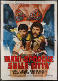 1j531 BUSTING Italian 2p 1974 different art of cops Gould & Blake bursting through sexy poster!
