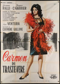 1j534 CARMEN DI TRASTEVERE Italian 2p 1962 Symeoni art of sexy Giovanna Ralli with feather boa!
