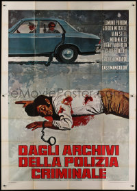 1j543 DAGLI ARCHIVI DELLA POLIZIA CRIMINALE Italian 2p 1973 Crovato art of handcuffed man shot!