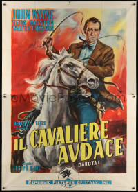 1j544 DAKOTA Italian 2p R54 different Carlantonio Longi art of John Wayne with whip on horseback!