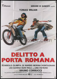 1j551 DELITTO A PORTA ROMANA Italian 2p 1980 Ciriello art of Milian on roller skates by motorcycle!
