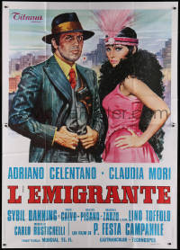 1j569 FUNNY LITTLE GUY Italian 2p 1974 L'emigrante, art of sexy Claudia Mori & Adriano Celentano!