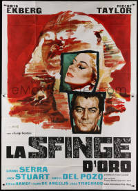 1j570 GLASS SPHINX Italian 2p 1967 La Sfinge d'oro, great art of Robert Taylor & Anita Ekberg!