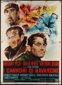 1j576 GUNS OF NAVARONE Italian 2p R1960s art of Gregory Peck, David Niven & Quinn by Giorgio Olivetti