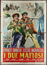 1j582 I DUE MAFIOSI Italian 2p 1964 Casaro art of comedy duo Franco & Ciccio holding shotguns!