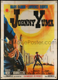 1j594 JOHNNY YUMA Italian 2p 1966 Stefano spaghetti western art of cowboy Mark Damon in showdown!