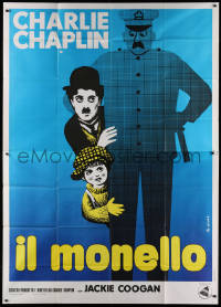 1j595 KID Italian 2p R1960s great different Leo Kouper art of Charlie Chaplin & Jackie Coogan!