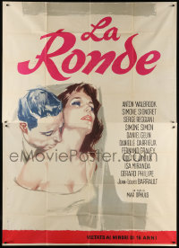 1j603 LA RONDE Italian 2p 1950 Max Ophuls, Fratini art of Simone Simon seduced, ultra rare!