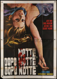 1j626 NIGHT AFTER NIGHT AFTER NIGHT Italian 2p 1970 different art of woman & bloody title, rare!