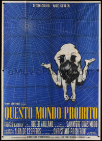 1j636 QUESTO MONDO PROIBITO Italian 2p 1963 wild art of naked woman in spider web, Forbidden World!