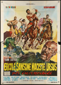 1j647 SAMSON & THE MIGHTY CHALLENGE Italian 2p 1964 cool art of mythological strong men on horses!