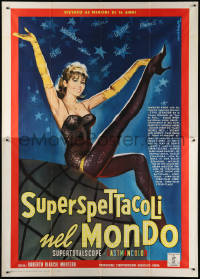 1j668 SUPERSPETTACOLI NEL MONDO style A Italian 2p 1962 Gasparri art of sexy stripper on top of the world!