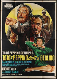 1j680 TOTO & PEPPINO DIVIDED IN BERLIN Italian 2p 1962 Olivetti art of the comedy duo + sexy girl!
